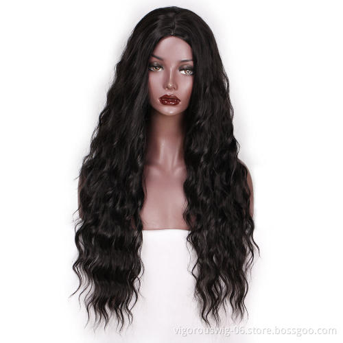 Vigorous High Quality Curly Wave Wig for Black Women Part Synthetic Wig Non Lace 1B Natural Black Color Long Hair Wig
